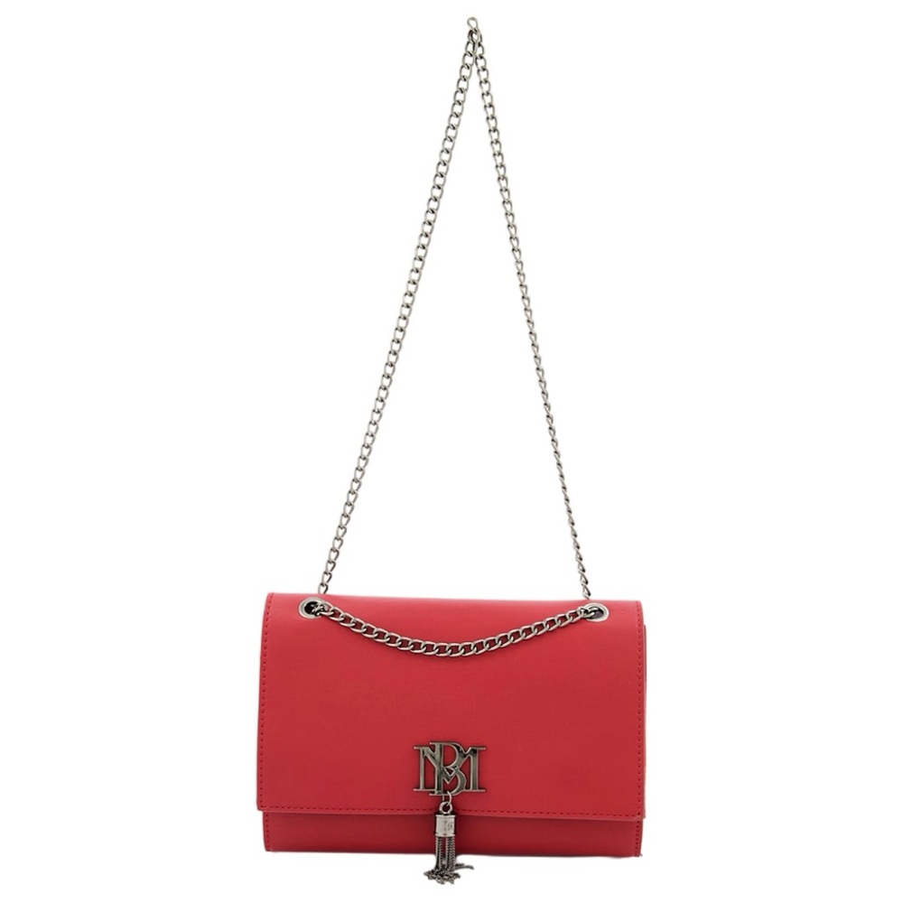 Badgley Mischka Monogram Metal Fringe Tassel Bag Purse Silver Chain Crossbody